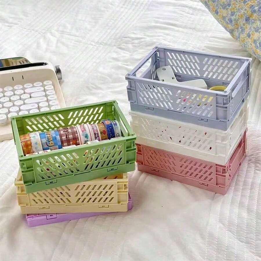 6 Farben Aufbewahrungskörbe Organizer Faltbare Schreibtisch Körbe für Studenten Klebeband Büromaterial Plastik Faltbare Aufbewahrungsbox - A - Übersicht 1