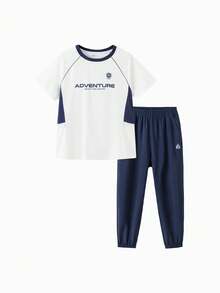 Balabala 2026 Summer Kids Short Sleeve T-Shirt + Sweatpants 2 Pieces Set - White Tone - View 2