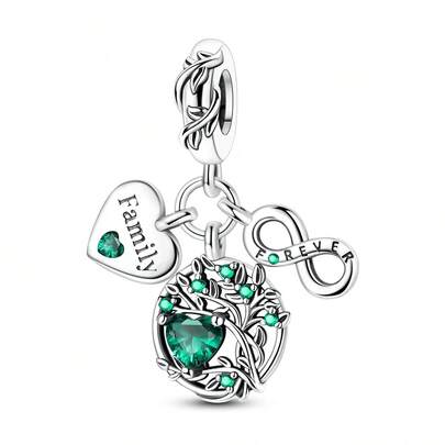 1Pc Silver Plated Silvery Green Life Tree Heart Infinite Infinity Family Forever Dangle Charm Fit Bracelet Necklace Pendant Beads For Diy Jewelry Making Gift For Mom Family Friend Mother'S Day Gift