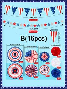 1 set de décoration patriotique pour le 4 juillet, comprenant des éventails en papier rouge, blanc et bleu, un drapeau américain, des rubans décoratifs en forme d'étoiles, des ballons colorés. Convient pour le Jour de l'Indépendance, le Jour des Anciens Combattants, le Jour du Drapeau, le Jour du Souvenir. - Multicolore - Voir 13