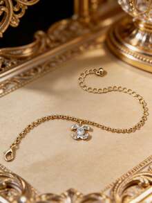 1条时尚优雅的不锈钢链镶钻吊坠手链，适合女士日常佩戴 - 笑臉cc形笑臉吊墜手鍊 - 查看 3