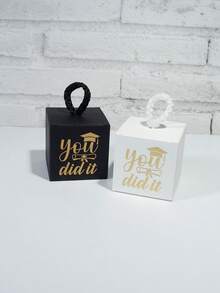 10pcs Graduation Favor Boxes With You Did It Gold Foil Design And Rope Handle Lid, Cube Gift Boxes For Graduation Party Supplies, Cute Candy Chocolate Packaging For Students Celebration,Small Keepsake Treat Boxes For Graduation Ceremony Gift Giving - 5.5X5.5X5.5cm - View 2
