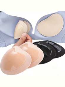 2PCS/1pair Chest Pad Bikini Set Women's Invisible Padding Hook And Loop Bra Inserts Sponge Bra Breast Push Up Pads Swimsuit Silicone Bra Pad Thicker Nipple Cover Boob Pads Stickers Patch - Apricot - View 6