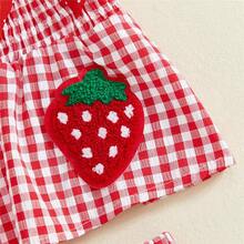 Toddler Baby Girls Tank Top And Shorts Set Summer Casual 2Piece Outfit Ruffle Hem Fly Sleeve Polka Dots Bows Detail And Strawberry Embroidered Smocked Peplum Tank Top + Ruffle Hem Wide Leg Shorts Set For Newborn Infant Kids Girls 0-3Y - 紅白色 - 查看 10