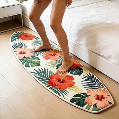 1件创意冲浪板造型花卉图案毛绒地毯，艺术设计卧室床边地毯，客厅沙发地毯，个性化厨房阳台窗台长地毯，蓬松柔软的更衣室休息区地毯，可水洗浴室阅读区游戏室地毯，适合卧室和舒适家居装饰