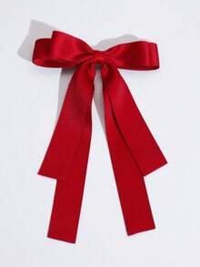 1pc Glossy Satin Bow Large Ribbon Hair Clip, Suitable For Daily Wear, Party And Holiday - Red - View 2