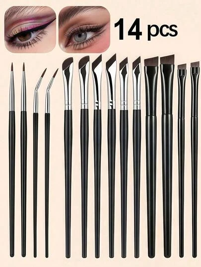14pcs Precise Eye Makeup Brush Set, Including Angled Eyeliner Brush, Angled Eyeliner Brush, Ultra-Fine Eyeliner Brush And Eyebrow Brush. Suitable For Eyebrows, Eyeliner And Eyeshadow To Create Charming Eye Makeup. Made Of Exquisite Silk Fiber, These Makeup Tools Are Portable And Easy To Carry.