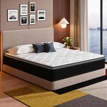 DreamFit Premium Colchón Individual│Matrimonial│Queen Size, Colchon Soporte Ortopedico,Colchones Espuma de Alta Densidad Memory Foam Híbrido Resortes En Caja,Resorte lumbar reforzado,Soporte Ergonomico De Zonificacion,Diseño Europeo,Con Anti Movimiento|Antiácaros|Hipoalergénico|Antihumedad,Certificado CertiPUR-US®,Lujo y Confort - Blanco y Negro - Ver 2