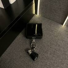 Simple Black Phone Case With Heart Pendant Compatible With Samsung Galaxy ZFlip7 Z Flip6 ZFlip 5 Zflip6 Zflip5 Shockproof Back ,Phone Case Compatible With Motorola,Phone Case Compatible With Xiaomi - Black - View 9