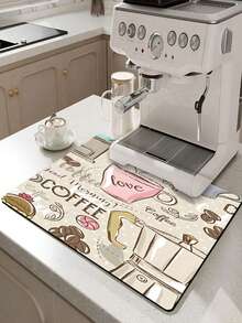 1/2 Pieces Rubber Draining Mat, Coffee-Themed Draining Mat, Minimalist Kitchen Mat, Non-Slip Heat-Resistant Placemat, Holiday Tableware Draining Mat, Durable Diatomaceous Earth Table Mat - Khaki Pink - View 1