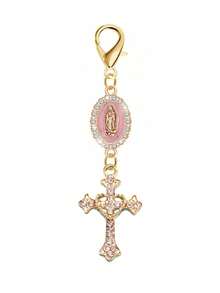 1pc Christian Keychain Charm, Virgin Mary & Crystal Heart Cross Pendant, Bag/Car Key Chain Accessory - One Size Fits All - View 11