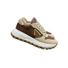 Unisex White Platform Chunky Sneakers With Triangle Logo, Genuine Leather Retro Gear Sole Lace Up Low Top Walking Shoes, Breathable Perforated Non-Slip Casual Daily Commute Footwear For Men Women Spring Summer - 象牙白 - 查看 2