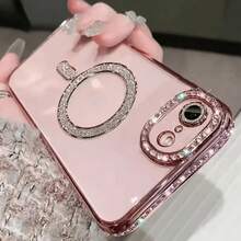 Gitter 钻石透明手机壳，适用于 17 Pro Max 16 15 14 13 12 11 Pro 14 Plus 17 E，支持磁吸无线充电，带边框保护套 - 粉色 - 查看 3