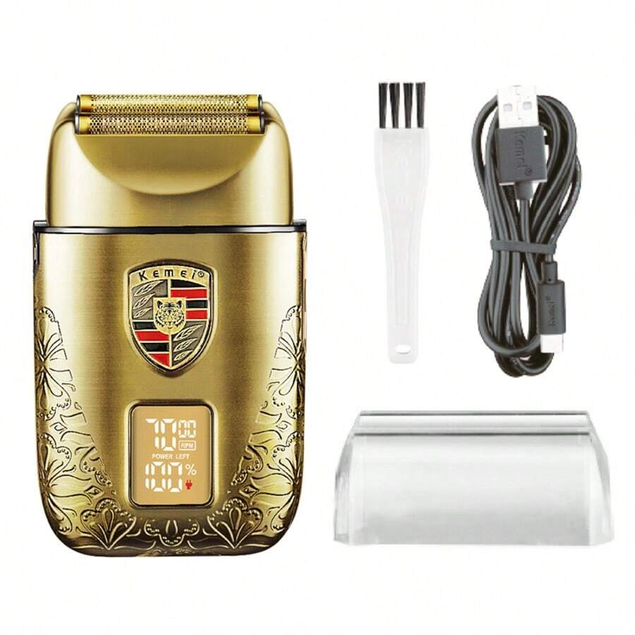 Máy cạo râu điện Kemei KM-T93 mới bằng kim loại với màn hình LED, máy cạo râu sạc điện, thích hợp cho nam giới không có đầu. - Vàng - Xem 1