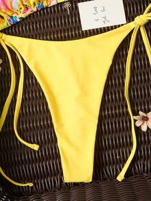 女士时尚露背系带比基尼套装，可爱水果印花，适合夏季海滩度假 - 黃色 - 查看 5