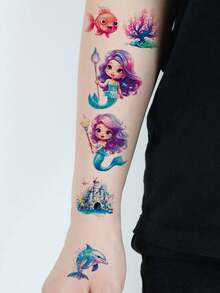12 miếng dán hình xăm tạm thời hình nàng tiên cá hoạt hình lấp lấp lánh, 145 hình dán giả dễ thương hình nàng tiên cá, cá heo, sao biển, rùa, mai rùa, các sinh vật biển, hình dán hoạt hình lấp lánh vui nhộn, chống thấm nước, giữ được 2-5 ngày. - Nhiều màu - Xem 8