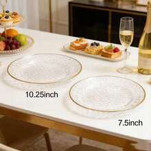 Transparent Hammered Texture Plate Set, Gold Rim Premium Dessert Plates 7.5"/10.25", Suitable For Various Themed Events, Parties, Birthdays, Weddings, New Year, Valentine's Day, Easter, Etc. - Clear - View 5