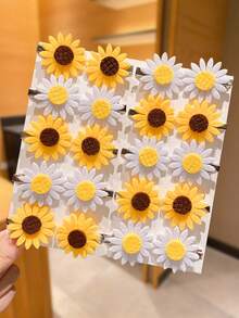 20pcs Sunflower & Daisy Hair Clips, Bright Yellow And Pure White Petals Mixed, Perfect For Beach, Graduation, Afternoon Tea, Bestie Gift, Mother's Day, Teacher's Day, Garden Party, Detailed Classic Sunflower & Daisy Design - Multicolor - View 5