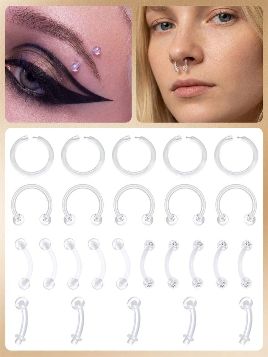 CIZME 16G 透明穿孔固定器 柔性耳骨耳廓耳屏耳骨耳环固定器 生物弹性塑料鼻中隔环唇环眉环肚脐环穿孔固定器 - 無色 - 查看 1