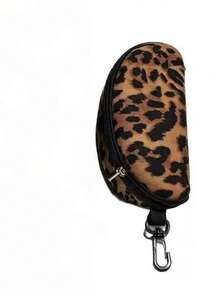 1pc Fashion Leopard Print Eyeglass Case, Soft Eyewear Storage Box, Suitable For Car, Unisex, With Hanging Hook (Leopard Print Pattern Random) - Multicolor - View 3