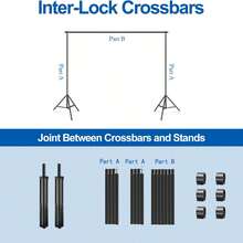 Backdrop Stand 10x7ft(WxH) Photo Studio Adjustable Metal Background Stand ,Balloon Arch Support Kit With 4 Crossbars, 4 Backdrop Clamps, Parties Wedding Events Decoration - Black - View 2