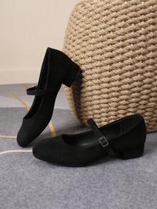 XBYASDF Décolleté da donna  nero con punta quadrata e tacco largo, tacco alto 3 cm con cinturino singolo, versatili per il pendolarismo e gli appuntamenti - nero - Visualizzare 5