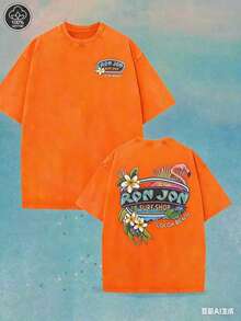 (230 Pure Cotton T-Shirt) Men's T-Shirt, Surf Shop Graphic T - Shirt,Street Style-HD07 - 橘色 - 查看 3