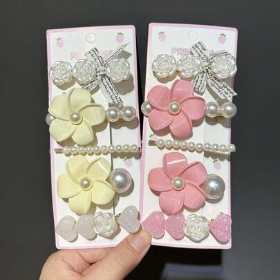 Kẹp tóc hình hoa sứ kiểu khu nghỉ dưỡng ven biển, hoa trà, kẹp hình vịt, trang trí trái tim đính ngọc trai, phụ kiện tóc ngọt ngào, thích hợp cho du lịch, ngày Valentine.