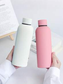 1 pièce Bouteille d'eau isotherme de 500 ml à finition mate de couleur unie, tasse de sport outdoor, tasse de voiture, bouteille isotherme en acier inoxydable à double paroi étanche, avec corps en caoutchouc pour le DIY, fond plat convenant pour le lait, le café, le thé, le jus, les voyages, l'usage quotidien et les cadeaux - Multicolore - Voir 11