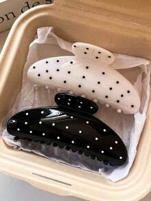 2个/1个女士黑白波点塑料发夹，时尚百搭优雅简约纯色发爪，适合日常、休闲、派对、通勤、海滩、丸子头、马尾辫、洗脸、化妆、穿搭配饰，夏季发饰沙滩发爪夹度假必备 - 彩色 - 查看 4