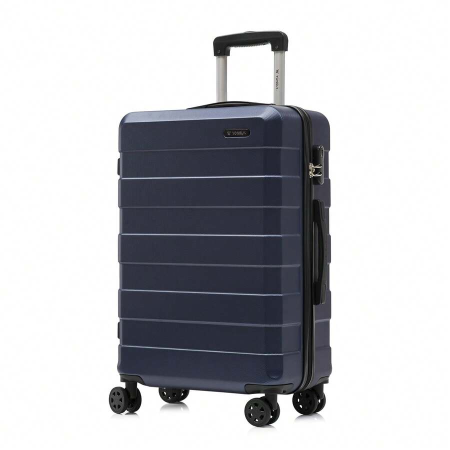 YONSLY Suitcase 16/20/24/28 Inches With 4 Wheels 360° Combination Lock Double Maintenance Zipper Mesh Pocket Soft Rubber Handle Trolley Suitcase - 深藍 - 查看 1