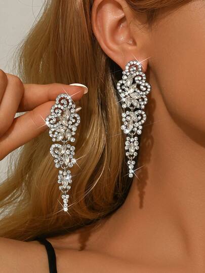 1 Pair Of Luxurious Crystal Rhinestone Leaves And Water Droplet Pendant Earrings, Suitable For Women's Daily, Dating, Wedding, Celebration, Performance, Party Accessories