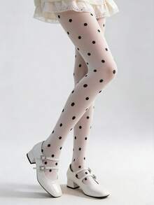 1pair Women's Polka Dot Sheer Pantyhose, Comfortable Thin Stockings, Minimalist Black & White Style - Multicolor - View 3