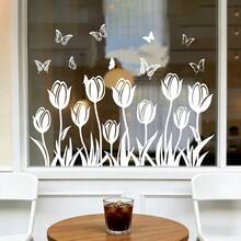 1 pieza Película de ventana con tulipán blanco y mariposa, adhesivo de vinilo con efecto estático para ventanas, puertas de casa, oficina y tienda, decoración floral para ventanas - Multicolor - Ver 8