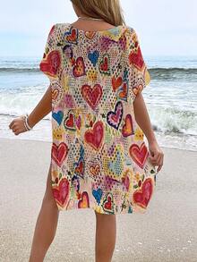 女士休闲镂空印花罩衫泳装连衣裙（不含比基尼） - 彩色 - 查看 2