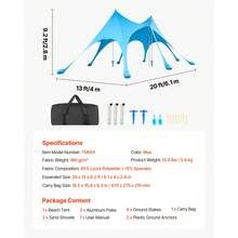 Beach Tent Sun Shelter, UPF50+ Sun Protection, 9.2 Ft Tall, 20 X 13 Ft, Easy Pop Up Beach Canopy With Sandbags, Stability Poles, Sand Shovels, Portable Shade For Family Outings, Camping, Fishing - Triangular 8-sandbag set, 20*13ft, Blue - 查看 11