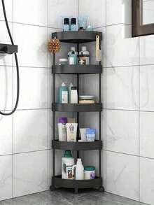 1pc Modern Minimalist 3/4/5 Tier Corner Shelf, Foldable Self-Standing Space-Saving Storage Rack, Easy Assembly, Waterproof Thickened PP Plastic Multi-Function Storage Basket, Solid Color Matte No Pattern Home Decor Storage Rack, All-Season Open-Shelf Multi-Layer Storage Rack With Anti-Slip - Multicolor - View 4