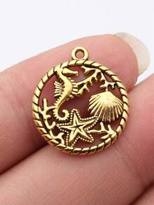 10pcs 23x20mm Ocean Life Seahorse Starfish Shell Coral Charms Pendant For DIY Jewelry Making Necklace Keychain Phone Chain Bracelet Making Accessories Handmade Craft Making Findings - Marine Life - View 3