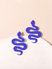 1 Pair Snake-Shaped Earrings, Electroplated Gold Plated, Painted Stainless Steel, Fashion Earrings For Women, Rose Flower & Maple Leaf Design, Valentine's Day Gift - A Pair Of Earrings - View 11