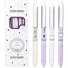 4 chiếc bút bi rút dễ thương màu tím, đầu bút mảnh 0.5mm, mực đen, viết trơn tru, dụng cụ văn phòng phẩm, học tập, bút hoạt hình Kawaii dành cho nữ, màu tím - Nhiều màu - Xem 9