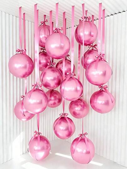 7pcs Pink Party Balloon Set, Includes 22inch 4D Pink Balloons, Premium Pink Ribbons, Suitable For Birthday Party, Venue Decoration, Indoor Photography, Pink Birthday, Midnight Garden, Starry Night