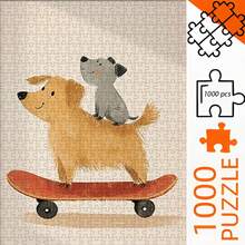 1000-Piece Adult Puzzle: Cats And Dogs On Skateboards - 70cm X 50cm Challenging Puzzle, Scratch-Resistant Pieces, Portable Board Game, Durable Paper, A Great Educational Puzzle Gift (Living Room/Bedroom Decoration) - 白色 - 查看 1