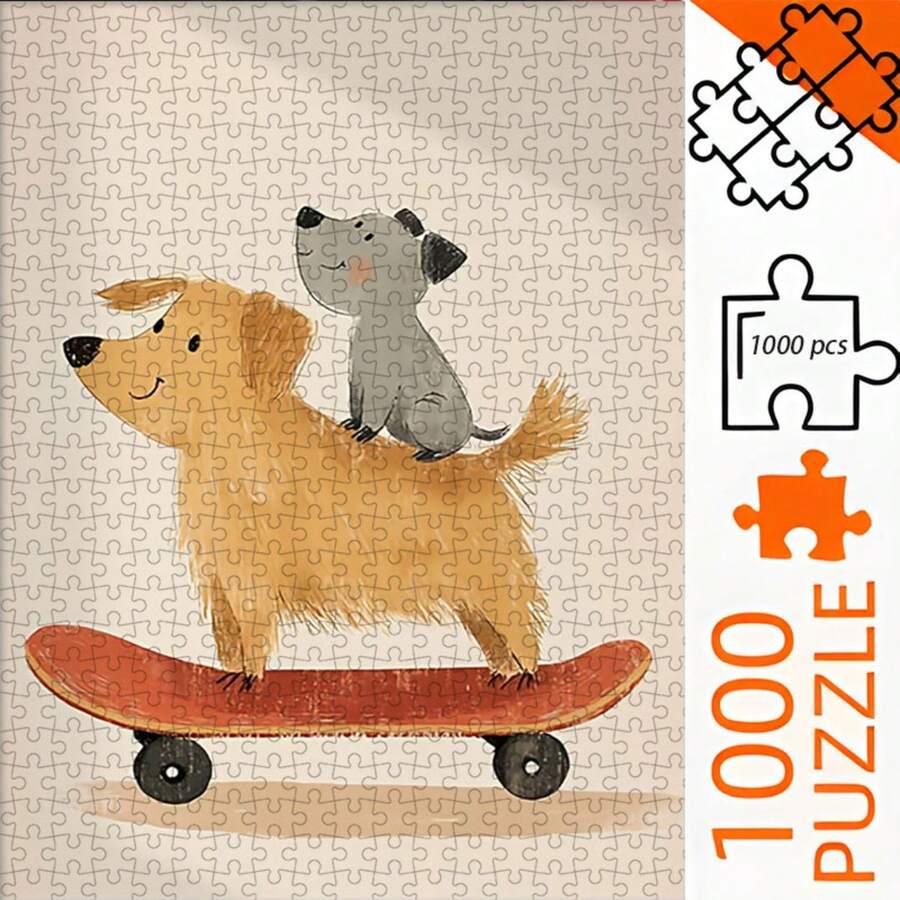 1000-Piece Adult Puzzle: Cats And Dogs On Skateboards - 70cm X 50cm Challenging Puzzle, Scratch-Resistant Pieces, Portable Board Game, Durable Paper, A Great Educational Puzzle Gift (Living Room/Bedroom Decoration) - 白色 - 查看 1