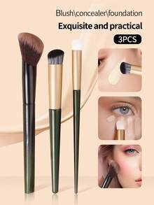 Bộ 3 cọ trang điểm màu xanh quân đội gồm cọ che khuyết điểm và cọ nền, cán mạ ngọc trai, cọ vát, cọ tròn, cọ tạo khối, dụng cụ trang điểm cho người mới bắt đầu và chuyên nghiệp, dùng trong gia đình, ngoài trời, unisex. - xanh quân đội - Xem 3