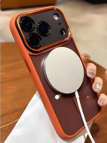 适用于 17 Pro Max/17 Pro/17/16/15/14/13/12/11 Pro Max/16 Plus 的 1 件装奢华磁吸金属镜头边框保护壳，支持无线充电，硬质透明保护套 - 橘色 - 查看 2