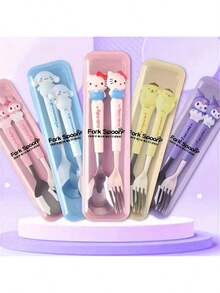 2pcs/Set Set Peralatan Makan Portabel Stainless Steel Sanrio, Peralatan Makan yang Dapat Digunakan Kembali, Sendok dan Garpu untuk Perjalanan Luar Ruangan, Cocok untuk Berbagai Acara, Sempurna sebagai Hadiah Liburan (Kotak Peralatan Makan Dapat Dilepas atau Tidak Dapat Dilepas, Diberikan Secara Acak) - MultiWarna - View 13
