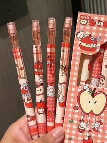 4pcs Matcha Green Cherry/Apple Automatic Pencils, Fashionable High-Quality Butterfly/Red Cherry Mechanical Pencils, Durable 0.5mm Lead, Student & Office Supplies - Multicolor - View 1
