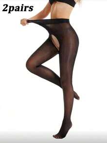 1/2pcs Women's Sexy Open Crotch Stockings - Black - View 7