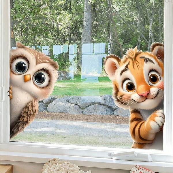 Cute Cartoon Tiger Peeking Window Glass Sticker Removable Waterproof Vinyl Decal For Kids Room Kitchen Car Bathroom
