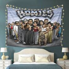 Tapestry HOMIES" Tapestry - Vibrant Street Art Wall Hanging With Diverse Characters  Ideal For Bedroom  Living Room  Office  Or  Party Decor  Polyester Fabric  Indoor/Outdoor Use  Party Wall Decor |   Urban Art Decor |   Durable Wall Fabric  Wall Decor - Main Image Style - View 1
